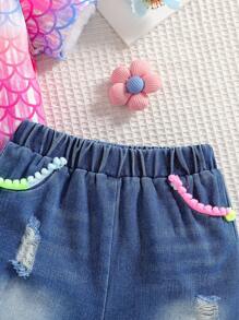 SHEIN Baby Girl Leopard Print Denim 2 Pieces Set, Spring/Summer - Multicolor - View 4