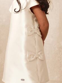 SUMWON Girls Special Occasion Shift Dress With Side Bow Detail, Cap Sleeve Party Dress, Classic Design For First Communion, Easter, Spring Celebrations - Beige - View 3