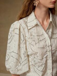 MOTF PREMIUM EMBROIDERY CONTRAST SEQUIN SHIRT - Gold - View 2