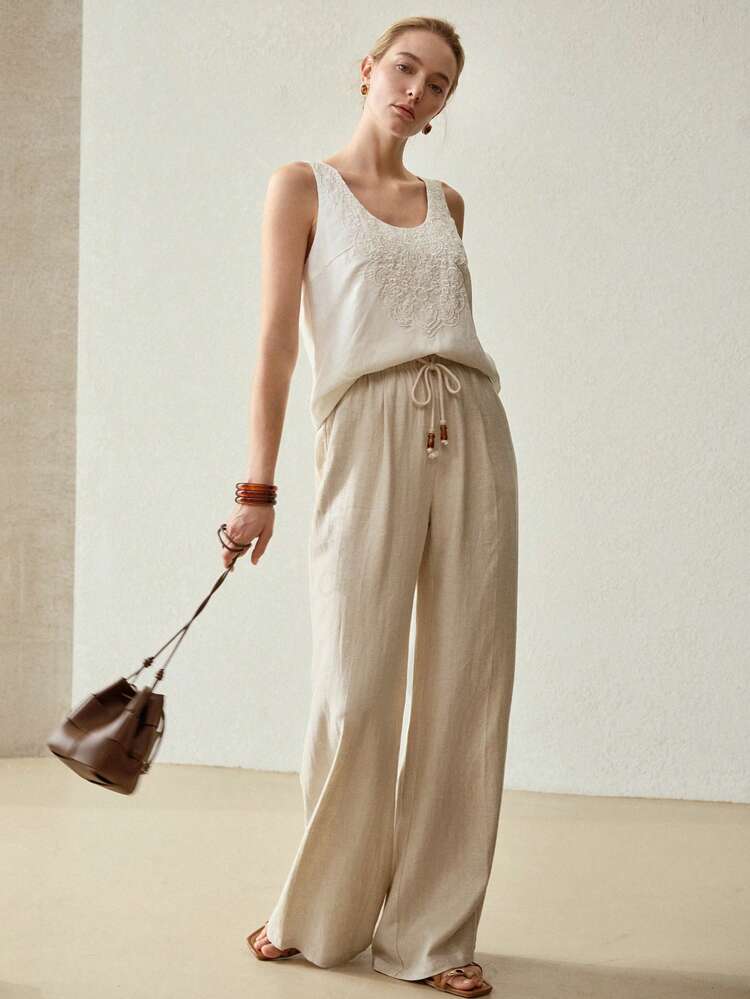 SHEIN x PRISCILA & JIMENA LINEN WIDE LEG PANTS