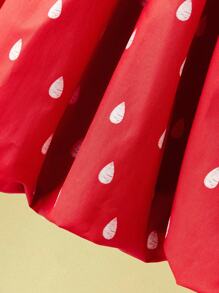 THE HAPPY LOOK Young Girls Green Strap Red Strawberry Print Floral Hem Dress, Cute Party Style
