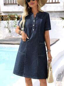 SHEIN Tall Denim Sleeveless V-Neck Front Pocket Dress