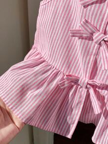 LMoss Kids Blusa sin mangas con lazo a rayas rosas, versátil y linda para niña en verano