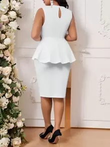 Fleurora Conjunto elegante de talla grande para mujeres con blusa de manga larga con encaje de contraste y volantes en el bajo, y falda midi para el Día de San Valentín