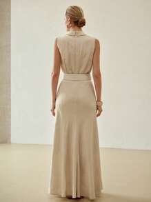 MOTF PREMIUM VESTIDO SIN MANGAS CON CINTURÓN DE LINO - Albaricoque - Ver 6