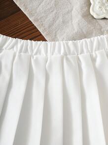 SHEIN 女婴春季服装套装，可爱蕾丝蝴蝶结上衣 + 百褶裙，2 件套