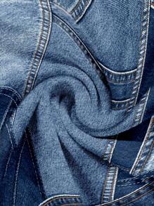 EMERY ROSE Plus Size Denim Effect Patchwork Pattern Print Loose Jumpsuit Romper, Suitable For Spring, Summer, Autumn,Flower/Vacation - Blue - View 6