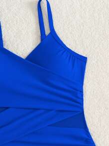 SHEIN Swim 女士纯色交叉设计时尚吊带连体泳衣