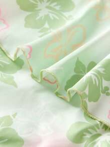 青少年女孩迷你超级裙带衬里短裤，多层蛋糕设计印花裙，甜美度假风格 - 綠色 - 查看 5