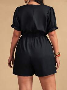 SHEIN Clasi Tuta jumpsuit estiva casual da donna taglia comoda con maniche a sbuffo, scollo a V, vita stretta, stampa floreale in rilievo, adatta per vacanze - Multicolore - Visualizzare 2