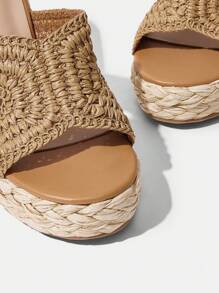 Styleloop Women's Woven Rope Platform Wedge Sandals, Vacation Style BOHO Chic Retro American Western Music Festival Party Outfit - Brown - View 4