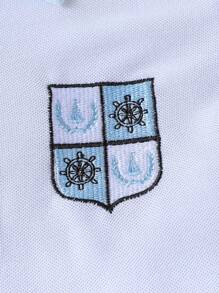 SHEIN Young Boy Boys' (Small) Casual Minimalist Striped Collar Short Sleeve POLO Shirt And Contrasting Color Shorts Set, Suitable For Summer