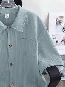 SHEIN 2pcs Teen Boy Casual Resort Wave Pattern Loose Revere Collar Short Sleeve Shirt And Shorts Set - Baby Blue - View 4