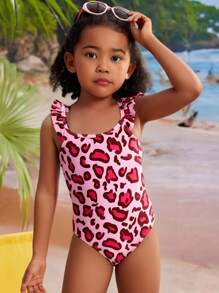 Young Girl Leopard Print Monokini Swimsuit - Hot Pink - View 1