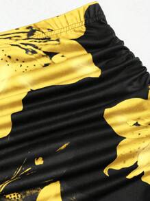 Sweetra 女式全花卉印花百褶A字裙，休闲度假长裙 - 黃色 - 查看 4