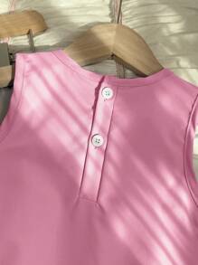 Genkimix Kids Set de 2 piezas de top sin mangas con pliegues y lazo en color morado sólido, y pantalones holgados con pliegues, un conjunto de ropa de verano estiloso para niñas jóvenes