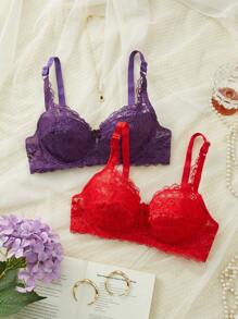 2 件套：蕾丝性感内衣文胸和无钢圈性感内衣文胸 - 彩色 - 查看 4