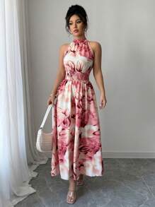 Modelyn 女士随机印花简约无袖休闲连衣裙，适合日常穿着，超长女士装长款晚礼服 - 彩色 - 查看 4
