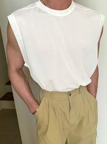 DAZY Men's Solid White Mesh Basketball Tank Top, Summer - White - View 2