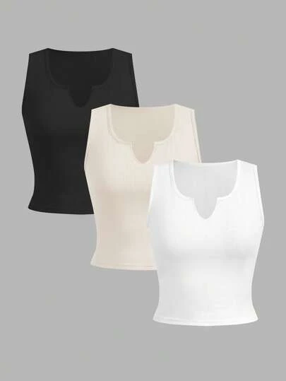 SHEIN LUNE Women Squared Neck & V Neck Split Hem Fitted Tanks Casual Sports Elegant Outdoor Home Comfortable Camisole Set