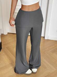 SHEIN EZwear Pantalón casual de verano para mujer, 2 en 1, falda-pantalón, pantalón campana