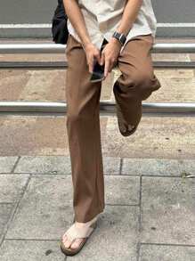 DAZY Spring Tie-Waist Pocket Loose Straight Pants - Brown - View 5