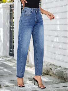 SHEIN LUNE 女士休闲牛仔裤，适合夏季 - 藍色 - 查看 5