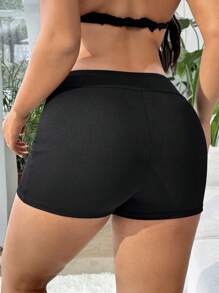 Swim Lushoire New High Waist Textured Fabric Plus Size Swim Trunks, Suitable For Summer Beach