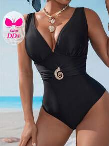 Swim DD+ 1pc Women's Minimalist One-Piece Swimsuit, Fashionable For Summer - Black - View 8
