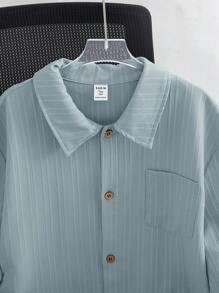 SHEIN 2pcs Teen Boy Casual Resort Wave Pattern Loose Revere Collar Short Sleeve Shirt And Shorts Set - Baby Blue - View 5