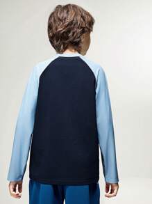 JNSQ 返校服，青少年女孩和男孩运动服，儿童秋冬运动长袖 T 恤，儿童圆领撞色反光带趣味字母印花长袖 T 恤，适合秋冬日常穿着、户外活动、度假、街头风格、派对和休闲 - 彩色 - 查看 3