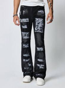 ROMWE MEN Street Life Men's Grunge Fashion Washed Distressed Frayed Hem Denim Jeans - Blue - View 5