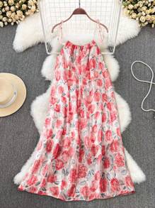 SHEIN Clasi 大码花卉印花夏季度假吊带连衣裙