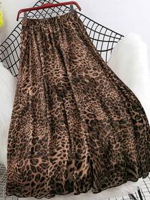 SHEIN Clasi Leopard Print Chiffon Flowy Skirt For Plus Size Women, Elegant Daily Beach Skirt Plus Size Skirts Classy Skirt Women Maxi Skirt