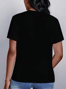 Maweii Plus Size Women Slogan Print Round Neck Short Sleeve Casual T-Shirt