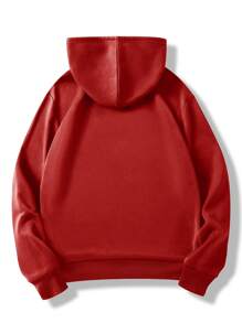 EURMUSE Men Letter Graphic Red Hoodie Simple Fashion Daily Casual - Red - View 2