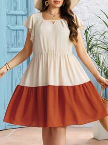 SHEIN Clasi Vestido Plus Size Feminino Vazado Renda Babados Patchwork, Vestido Refrescante Anti-estresse, Vestido Longo de Noite, Elegante Moda Feminina Lounge, Roupas de Verão para Mulheres, Dia de São Patrício, Roupas Rave, Festival, Roupas de Férias de Primavera, São Patrício, Boho - Multicolorido - Ver 4