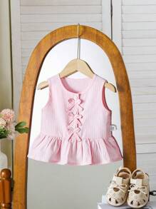 SHEIN Vintaside Kids Blusa informal elegante sin mangas para bebé/niña pequeña a rayas rosadas y blancas con moño