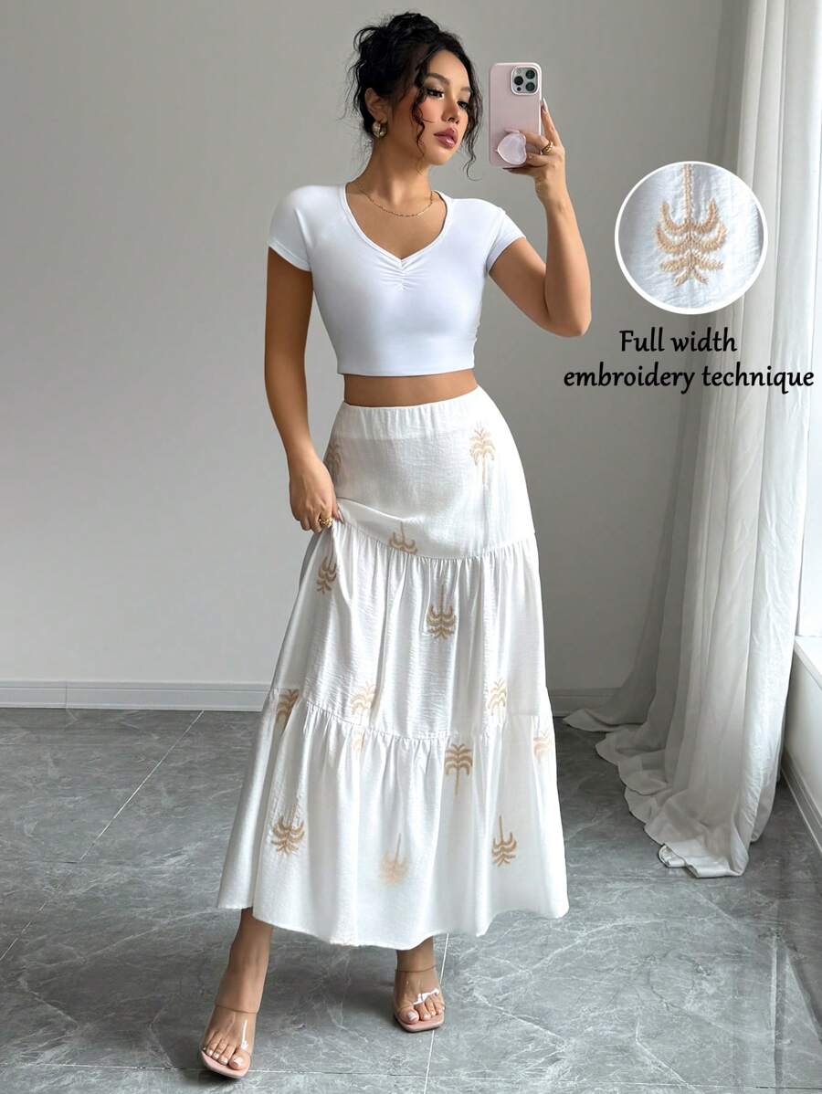 Elenzga Váy thêu hình cây dừa đi biển mùa hè - trắng - Xem 1