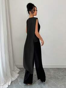 Selianne Blusa de satén elegante y fluida con lazo delantero, adecuada para vacaciones y el Ramadán