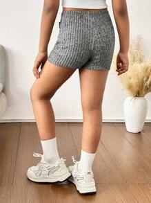 青少年女孩罗纹针织紧身短裤打底裤，浅灰色，返校季，母子装 - 淺灰色 - 查看 6