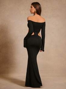 Hauture Women's Solid Color Long Sleeve Simple Style Dress, Suitable For Summer - Black - View 2