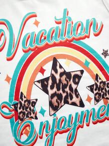 2pcs/Set Tween Girls White Colorful Letter Print Tank Top And Stripe Print Flare Pants Set - Multicolor - View 3