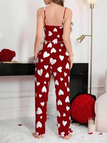 心形印花吊带背心和裤子睡衣套装 - 彩色 - 查看 2