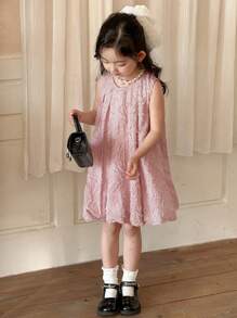 DAZY Vestido suelto y casual de cuello redondo sin mangas y texturizado liso para niñas jóvenes, conjunto de verano para niñas