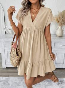 SHEIN LUNE Vestido informal rosado corto para vacaciones, romántico, de playa y verano para mujeres