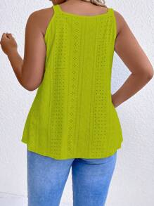 SHEIN LUNE Plus Size Vacation Casual Solid Color Hollow-Out Embroidery Tank Top