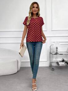 EMERY ROSE Women's Leopard Print Batwing Sleeve Shirt, Minimalist And Fashionable For Summer