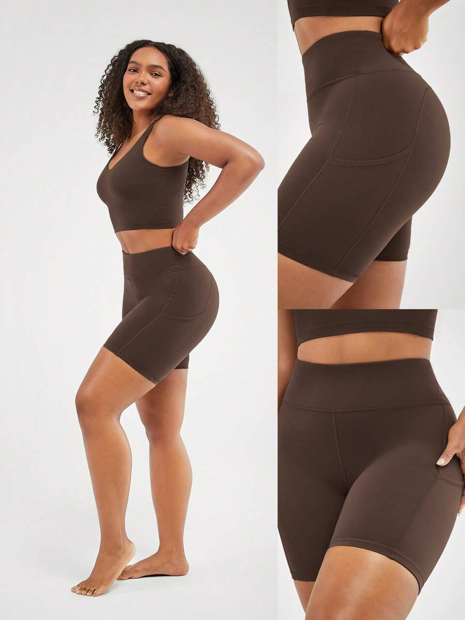 8" FeatherFit™ High-Waist Pocket Biker Shorts Cycling Running Gym Workout