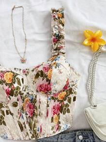 Soleia Tops com estampa floral de verão, mulher de férias, Páscoa, espartilho, roupa ocidental, festival rave, festival de música, mulheres de concerto, regata vintage de jacquard para mulheres primavera